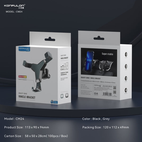 KONFULON Metal Frame Vehicle Bracket CM24 Car Cellphone Holder - Black