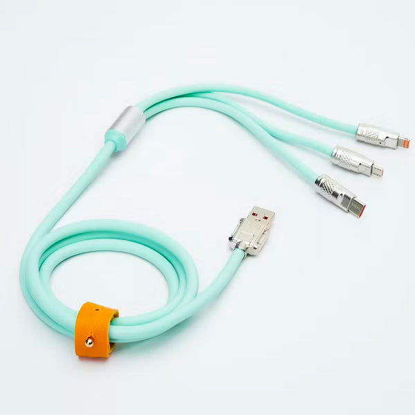 Retractable Fast Charging Cable 1.2m 100W 6A 3-in-1 Durable - Green