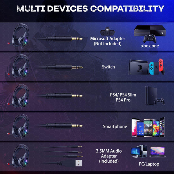 ONIKUMA K16 Casque PC Stereo Gaming Headphones with LED Lights