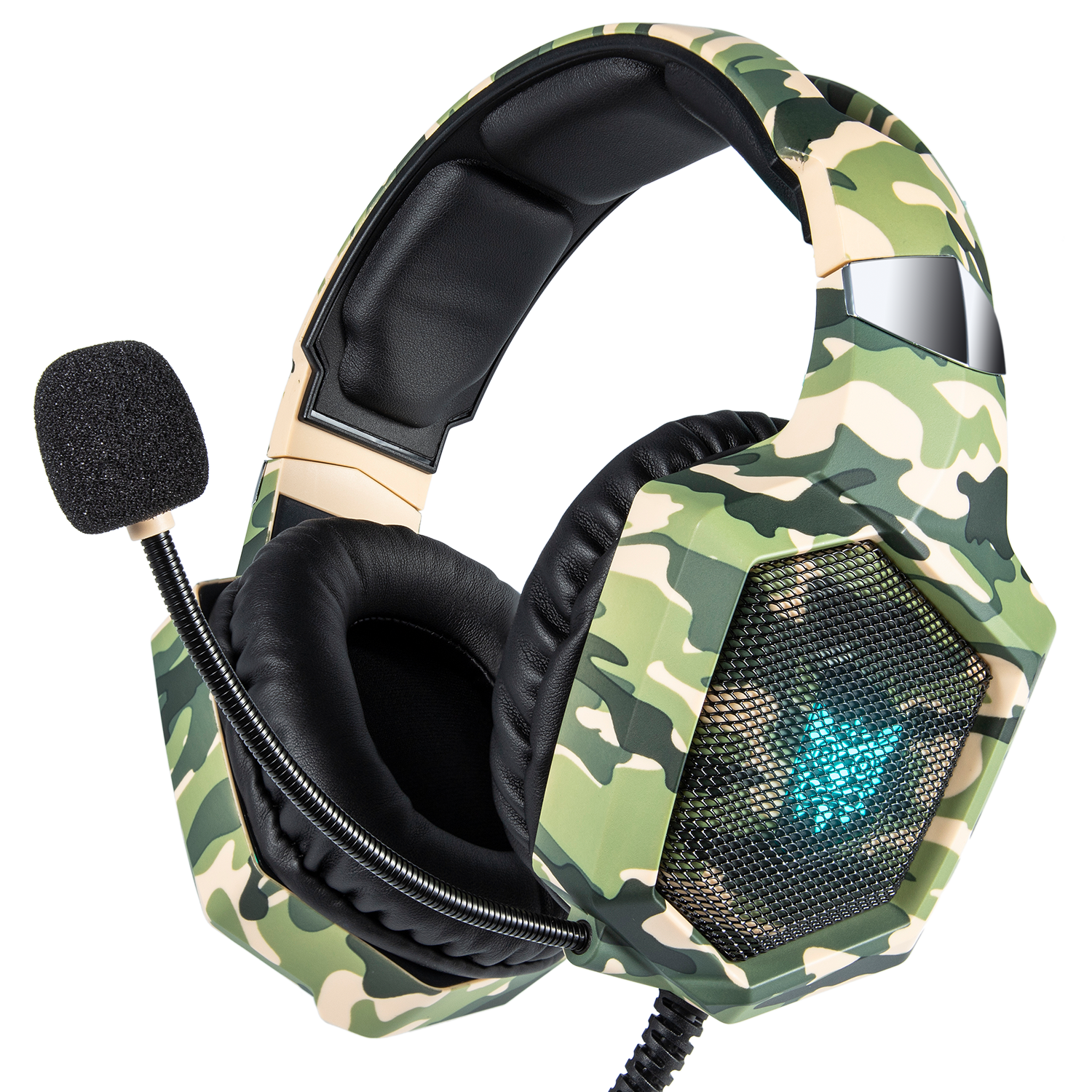 ONIKUMA K8 Wired Stereo Gaming Headphones With Mic LED RGB Lights - Camo Green