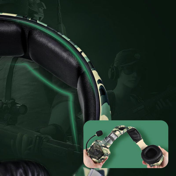 ONIKUMA K8 Wired Stereo Gaming Headphones With Mic LED RGB Lights - Camo Green