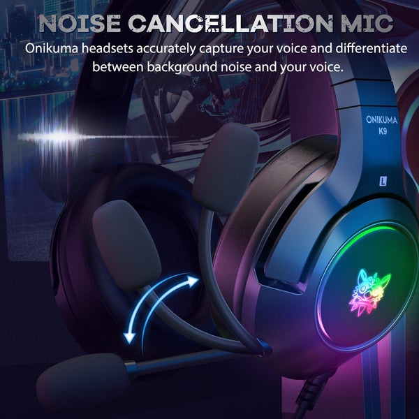 Onikuma K9 RGB Noise Canceling Gaming Headset With Microphone - Black
