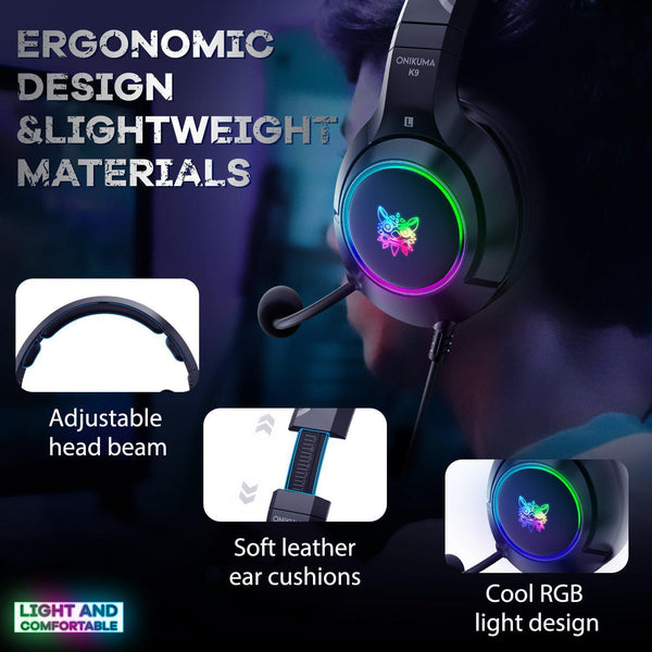 Onikuma K9 RGB Noise Canceling Gaming Headset With Microphone - Black