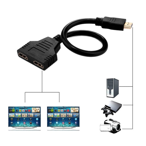 HDMI Port Male to 2 Female 1 in 2 out Splitter Cable Adapter Converter 30cm 1080P