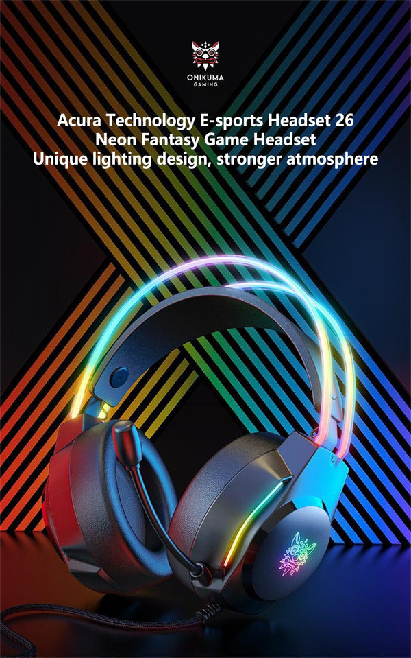 ONIKUMA X26 E-sports Gaming Headset with RGB Lighting Noise Reduction Wired Headphone - Black