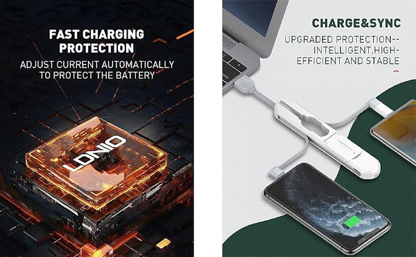 LDNIO 3-in-1 3.8A Fast Charging Cable with Keyring