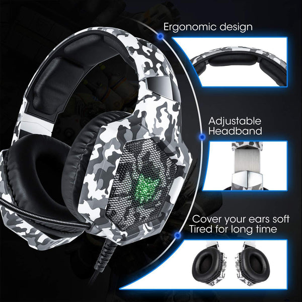 ONIKUMA K8 Wired Stereo Gaming Headphones With Mic LED RGB Lights - Camo Gray