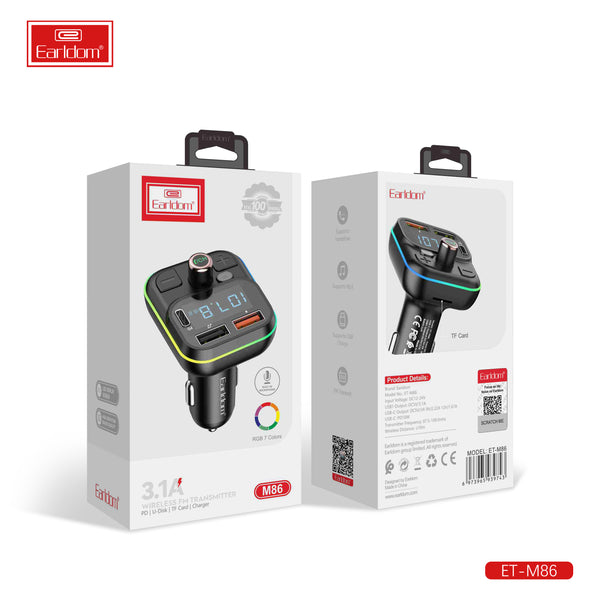 Earldom Wireless FM Transmitter with USB and 18W Fast Charging