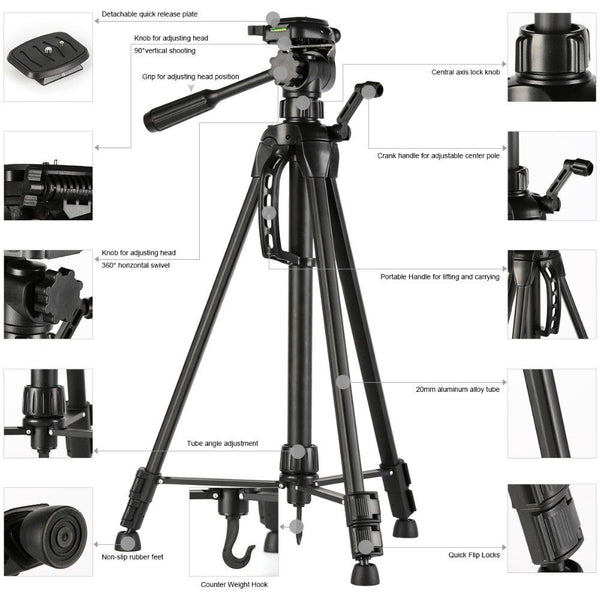 Extendable Lightweight Travel Camera Tripod Kit