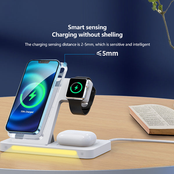 Multi-Function 3-in-1 Foldable Wireless Charging Stand With Night Light WC27 - White