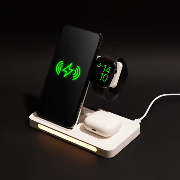 Multi-Function 3-in-1 Foldable Wireless Charging Stand With Night Light WC27 - White