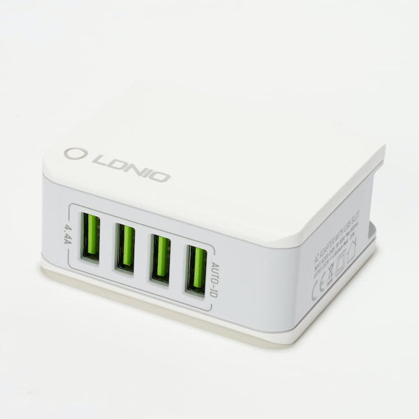 LDNIO 4-Port USB Auto-ID 4.4A Fast Charging Adapter & Lightning Charging Cable