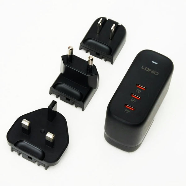 LDNIO 65W GaN Fast Charger with International Plugs & 3 USB-C Ports