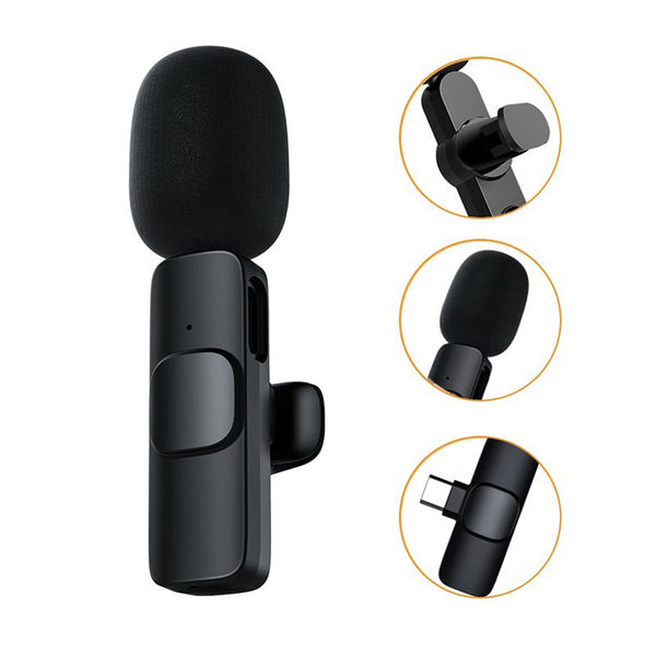 Wireless Lavalier Microphone K9 - Type-C Mic Wireless Plug and Play - Black