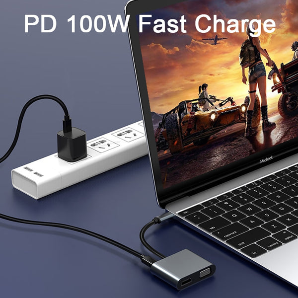 4-in 1 Hub Type C to PD/4k HDMI/VGA/USB for MacBook/Type C PC