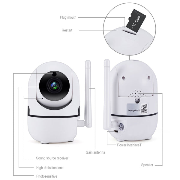 Smart WiFi Camera Indoor Auto Track IP Camera Baby Monitor Nanny Camera - White