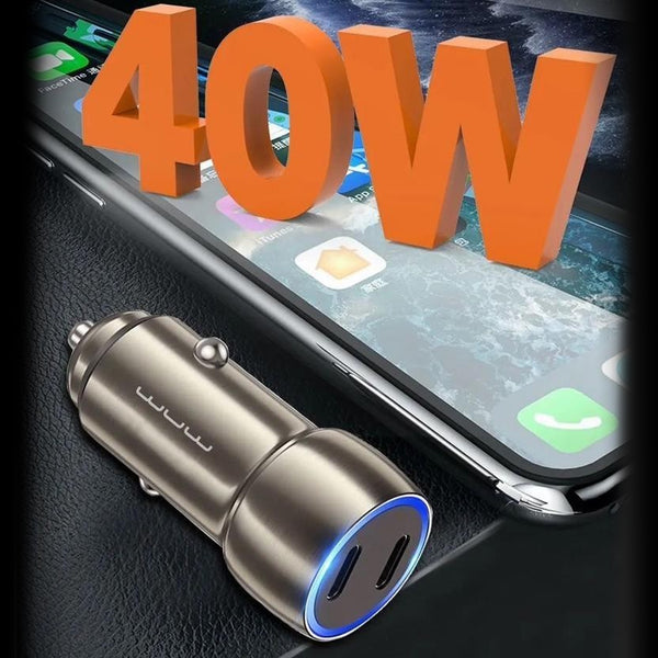 Fast Charging 40W Car Charger C190 Dual Type-C Ports METAL