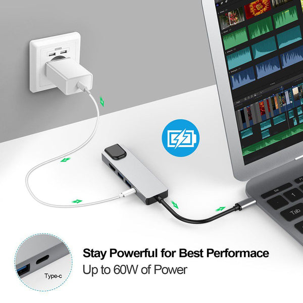 Docking Station Portable USB-C Hub 5-in-1 Adapter Multi-Port Converter