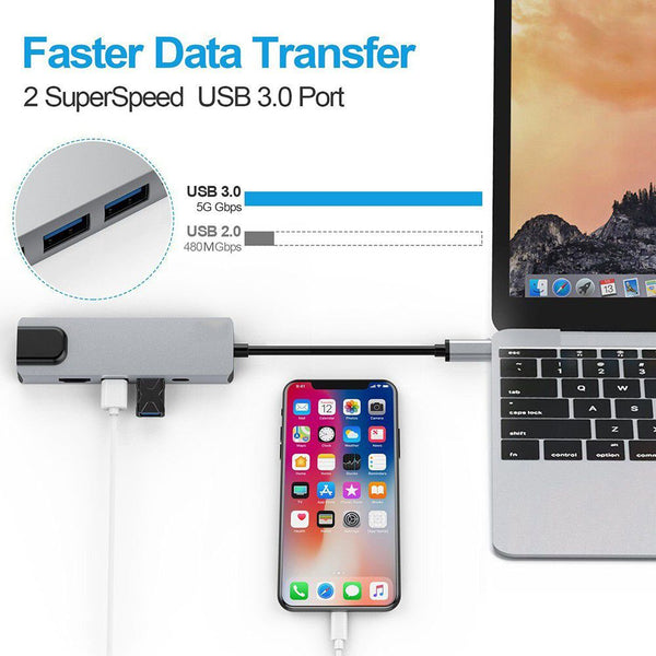 Docking Station Portable USB-C Hub 5-in-1 Adapter Multi-Port Converter