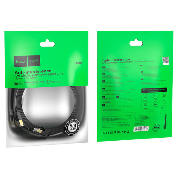 Flat Ethernet Cable Cat6 - Network Cable - RJ45 Connectors LAN Cable US07 - Black