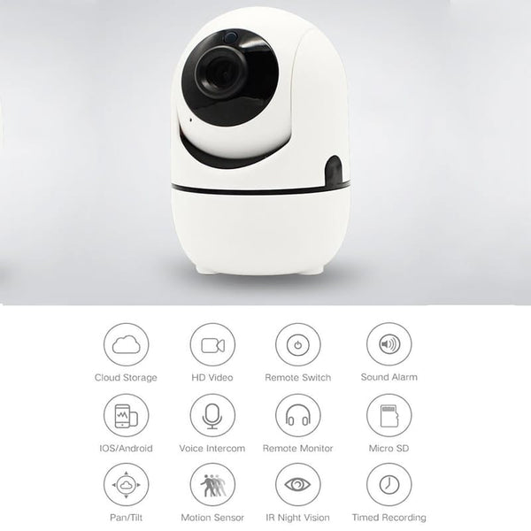 Smart WiFi Camera Indoor Auto Track IP Camera Baby Monitor Nanny Camera - White