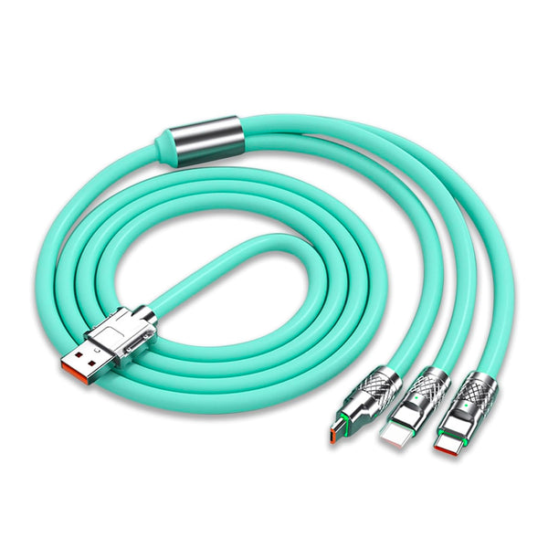 Retractable Fast Charging Cable 1.2m 100W 6A 3-in-1 Durable - Green