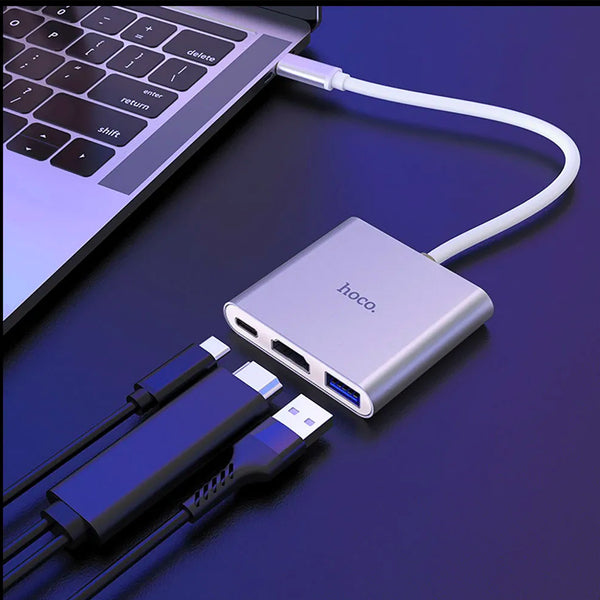 Converter Hub Type-c to HDMI - USB 3.0 - PD Aluminum Alloy Adapter - Silver