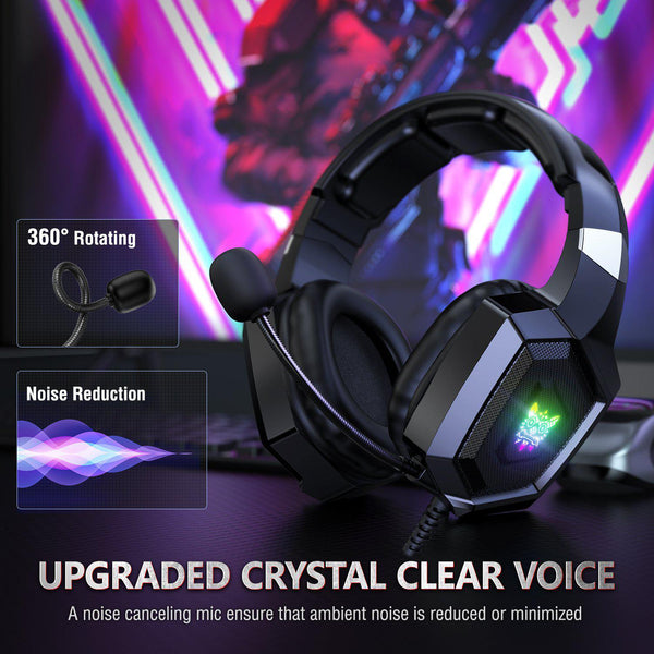 ONIKUMA K8 Wired Stereo Gaming Headphones With Mic LED RGB Lights - Black