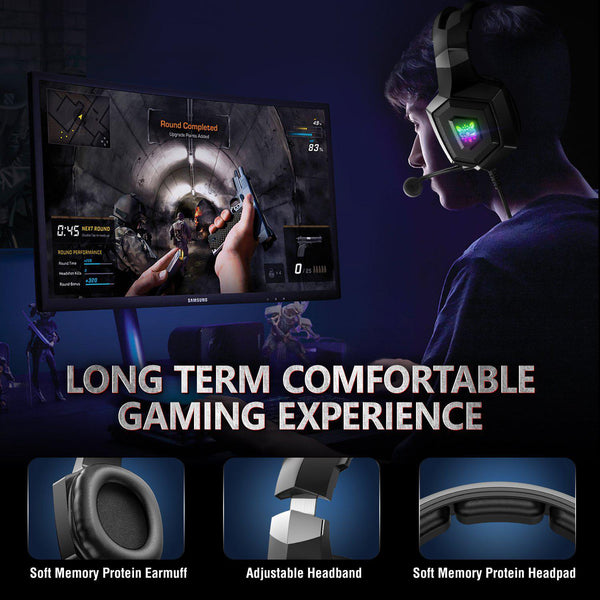 ONIKUMA K8 Wired Stereo Gaming Headphones With Mic LED RGB Lights - Black