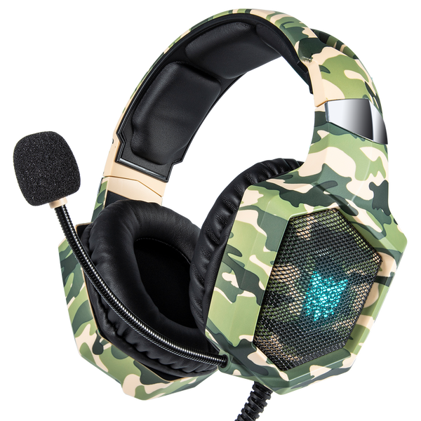 ONIKUMA K8 Wired Stereo Gaming Headphones With Mic LED RGB Lights - Camo Green