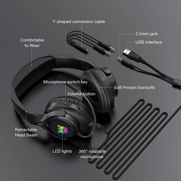ONIKUMA X16 Wired RGB Over-ear Gaming Headset with Noise Cancelling Mic - Black