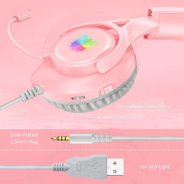 ONIKUMA X16 Wired RGB Over-ear Gaming Headset with Noise Cancelling Mic - Pink