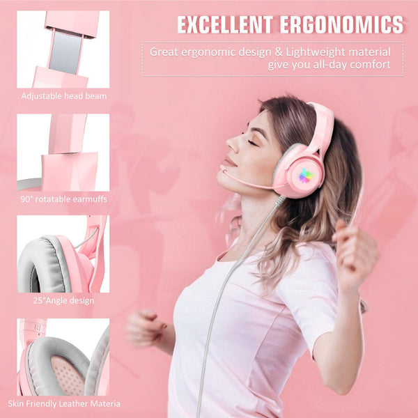 ONIKUMA X16 Wired RGB Over-ear Gaming Headset with Noise Cancelling Mic - Pink