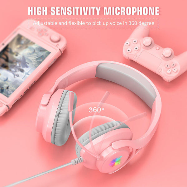 ONIKUMA X16 Wired RGB Over-ear Gaming Headset with Noise Cancelling Mic - Pink