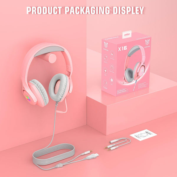 ONIKUMA X16 Wired RGB Over-ear Gaming Headset with Noise Cancelling Mic - Pink