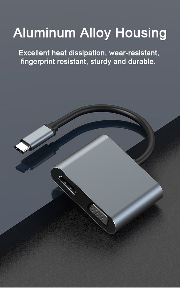 4-in 1 Hub Type C to PD/4k HDMI/VGA/USB for MacBook/Type C PC