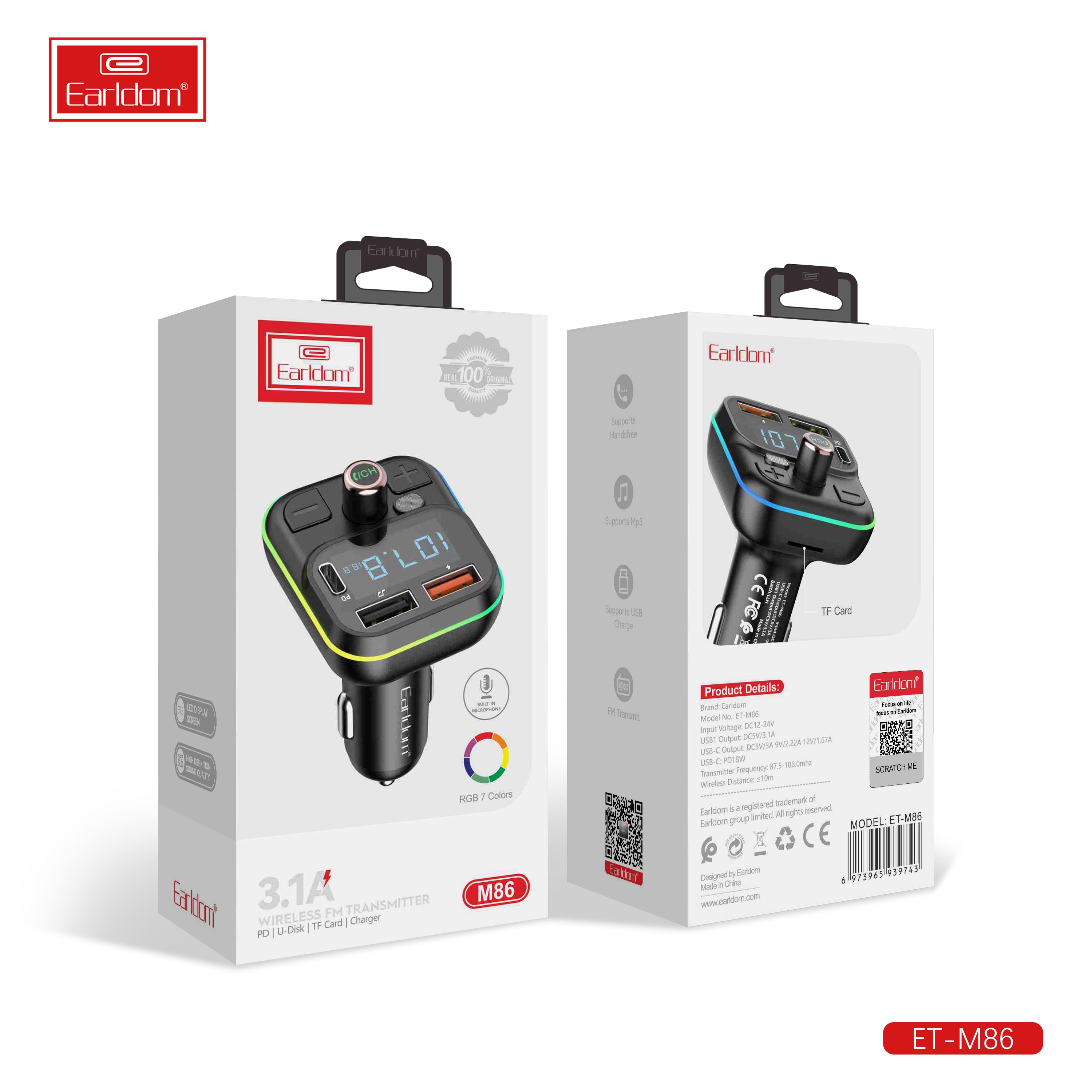 Redoubt Earldom Earldom Wireless FM Transmitter with USB and 18W Fast Charging | Cell ...