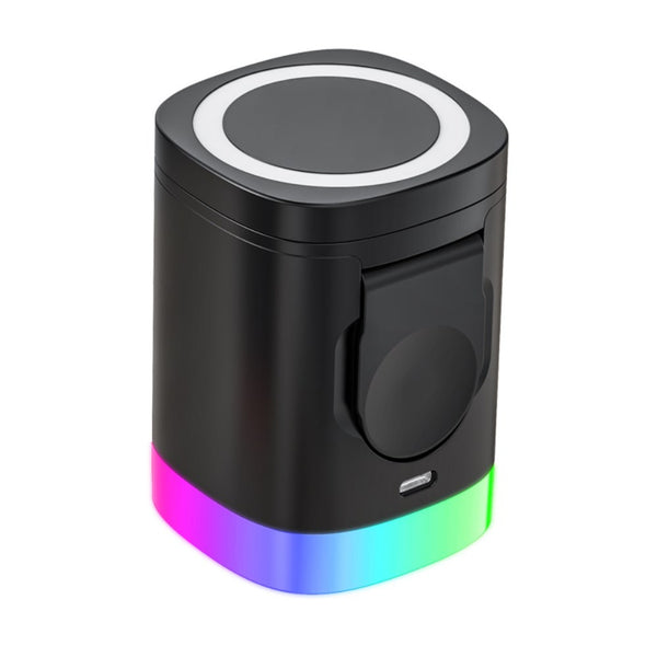 3 in 1 Magnetic Wireless Charger Folding Charging Stand for iPhone iWatch AirPods Cordless Charging Station with RGB Light - Black