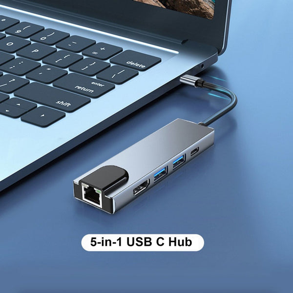Docking Station Portable USB-C Hub 5-in-1 Adapter Multi-Port Converter