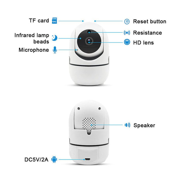 Smart WiFi Camera Indoor Auto Track IP Camera Baby Monitor Nanny Camera - White